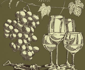 Retro Hand Drawn Wine Elements Vector Collection