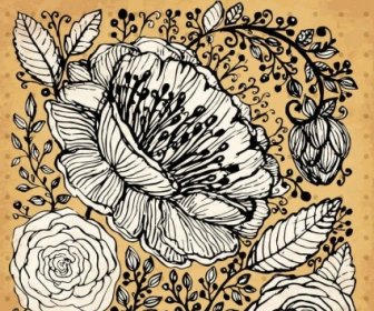 レトロな手ブローチ花の背景のベクトル