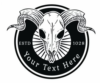 Retro Logo Template Black White Bull Skull Decor