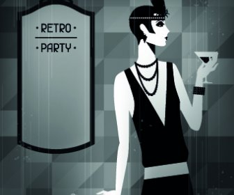 Retro Party Cover And Girl Vector
