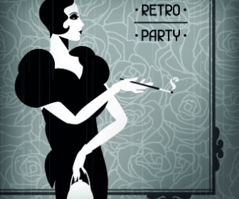 Retro Party Cover And Girl Vector
