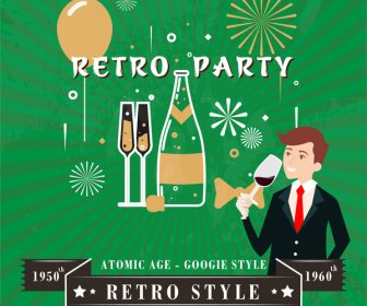 Retro Party Poster Design On Bright Fireworks Background