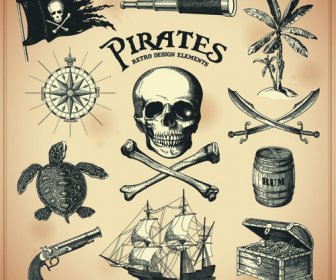 レトロな海賊要素ベクトル デザイン