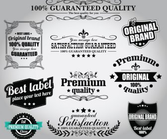 Retro Premium Quality Labels With Ribbon Vector