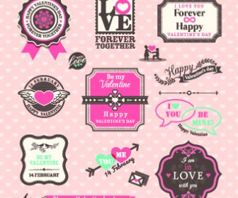 Retro Hari Kasih Sayang Label Vector Set