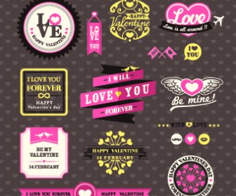 Retro Valentines Day Labels Vector Set
