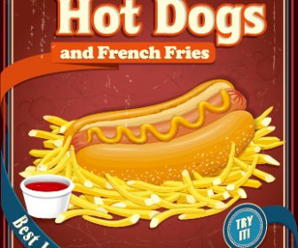 Retro Vintage Makanan Cepat Saji Poster Desain Vektor