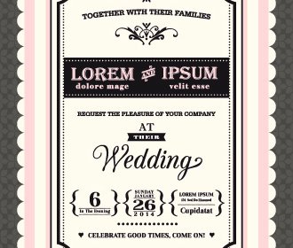 レトロな結婚式招待状カード デザインのベクトル