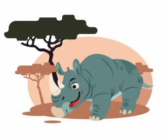 Rinoceronte Animal Pintura Desenho Animado Colorido