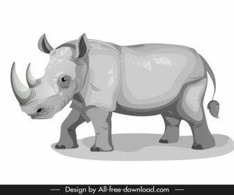 Rhino Icon Cartoon Sketch Grey Design