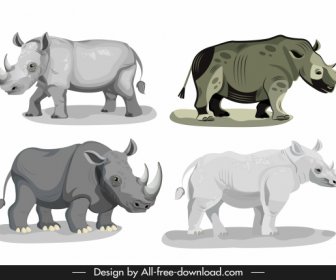 Specie Di Rinoceronte Icone Schizzo Grigio