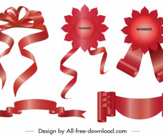 Ribbon Label Templates Shiny Elegant Red 3d Sketch