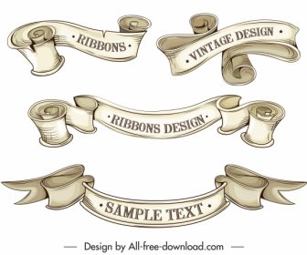 Ribbon Templates 3d Retro Handdrawn Design Curled Shapes