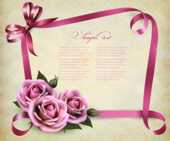 Ribbon With Flower Greeting Card Vector