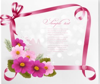 Ribbon With Flower Greeting Card Vector