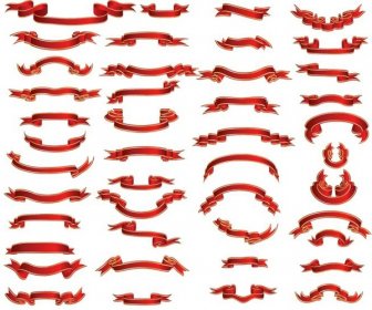 Ribbons Templates Collection Classical Red 3d Design