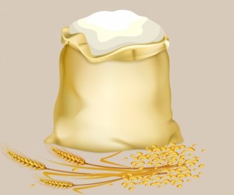 쌀 가방 아이콘 반짝 노란색 디자인