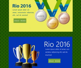 Rio 2016 Olympic Website Design With Trophies Elements