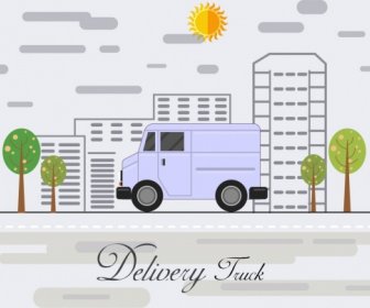 Road Logistic Background City Sketch Truck Icons Decor