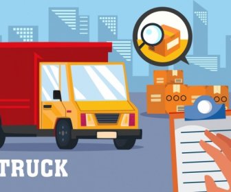 Decoração De ícones Do Fundo Caminhão Checklist Frete Do Transporte De Estrada