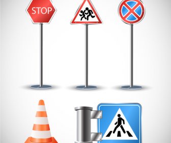 Road Traffic Symbol Icons Illustration With Colored Style