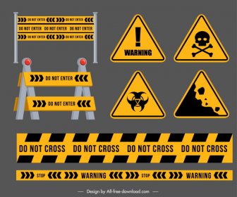 шаблоны дорожных предупреждающих знаков современных черно-желтых форм