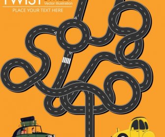 Roadway Trip Advertisement Twisted Road Cars Icons