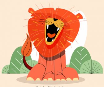 Roaring Lion Painting Colored Handdrawn Sketch