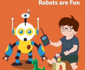 Robot Ogłoszenie Chłopiec Zabawka Ikony Kreskówka Projekt