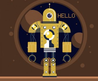 Robot Latar Belakang Mengkilap Kuning Icon Dekorasi