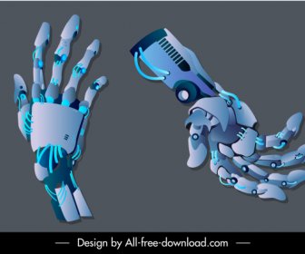 Robot Hands Icons Modern 3d Sketch