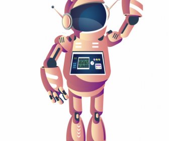 Robot Ikon Menyambut Isyarat Humanoid Bentuk Kartun Sketsa