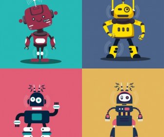 Roboter-Symbole Setzt Lustigen Charakter Klassischer Dekor