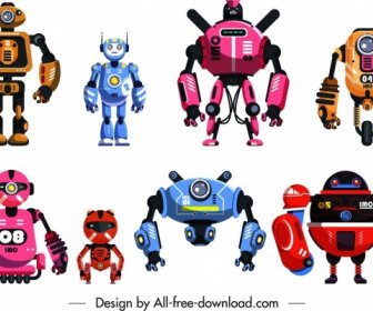 Modèles D’icônes De Robot Design Coloré Moderne