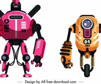 Modelos De ícones De Robô Design Contemporâneo Brilhante