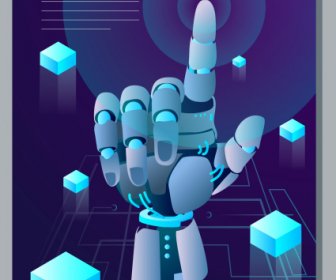 Robotic Technology Poster Modern 3d Hand Cubes Sketch