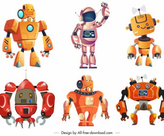 Robots Icons Colored Modern Humanoid Design