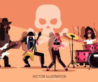Rock Band Advertising Background Performers Icon Cartoon Characters
