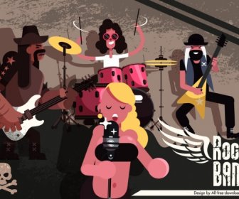 Spanduk Iklan Band Rock Desain Retro Berwarna-warni