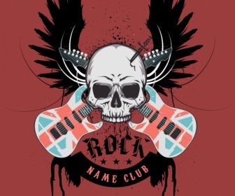 Rocha Clube Logotipo Crânio Asa Guitarra ícones Decoração