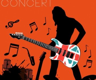 Rock Konser Poster Siluet Percikan Grunge Dekorasi