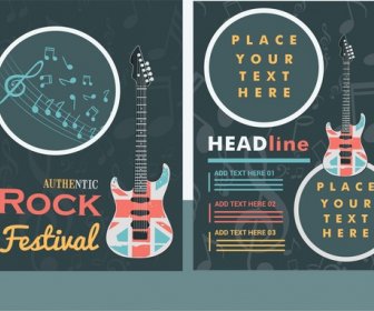 Rock-Festival Banner-Gitarre Und Noten Vignette Design