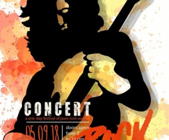 Rock Festival Poster Player Silhouette Watercolor Grunge Decor