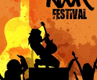Rock Festival Poster Silhouette Icons Grunge Decor