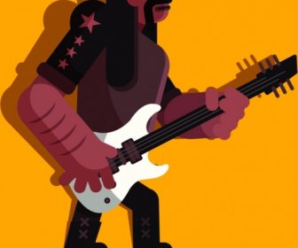 Rock Guitarist Icon Colored Cartoon Character Sketch