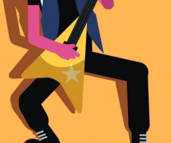 Rock Guitarist Icon Colorful Cartoon Design