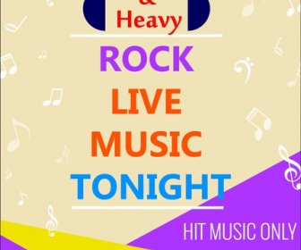 Rock Music Party Flyer Flying Notes Colorful Design