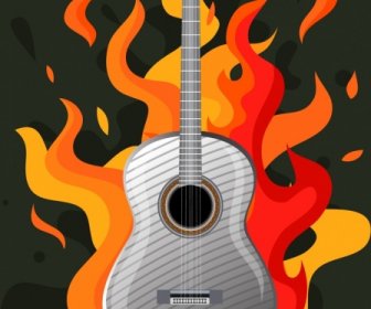 ロック パーティー バック グラウンド クラシック ギター赤い火アイコン