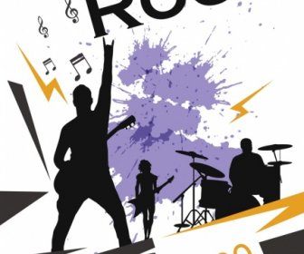 Rock Poster Plantilla Grunge Silueta Decoración Ejecutante Los Iconos