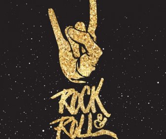 Rock Roll Fond Glittering Icône De Main Décor Doré